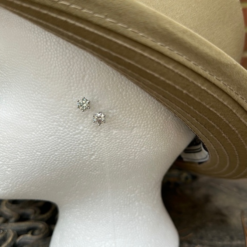 E. Pair 1 carat solitaire Moissanite stud earrings.